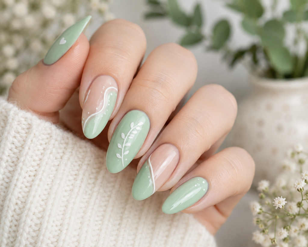 Soft Mint Green with White Details