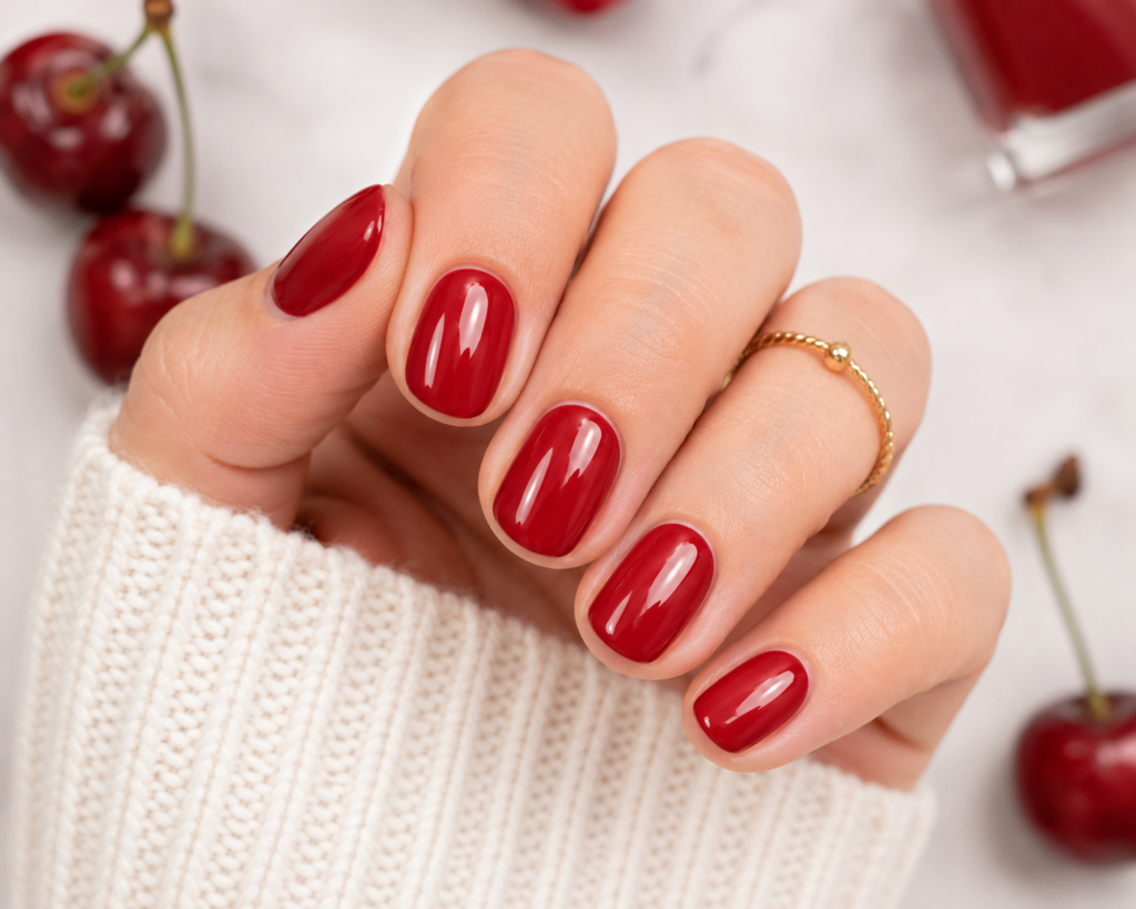 Cherry Red Short Nails