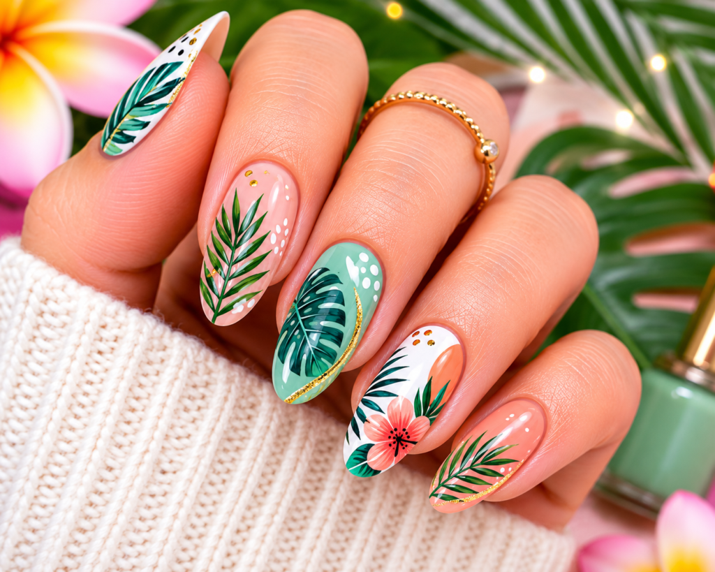 Tropical Leaf Nail Art